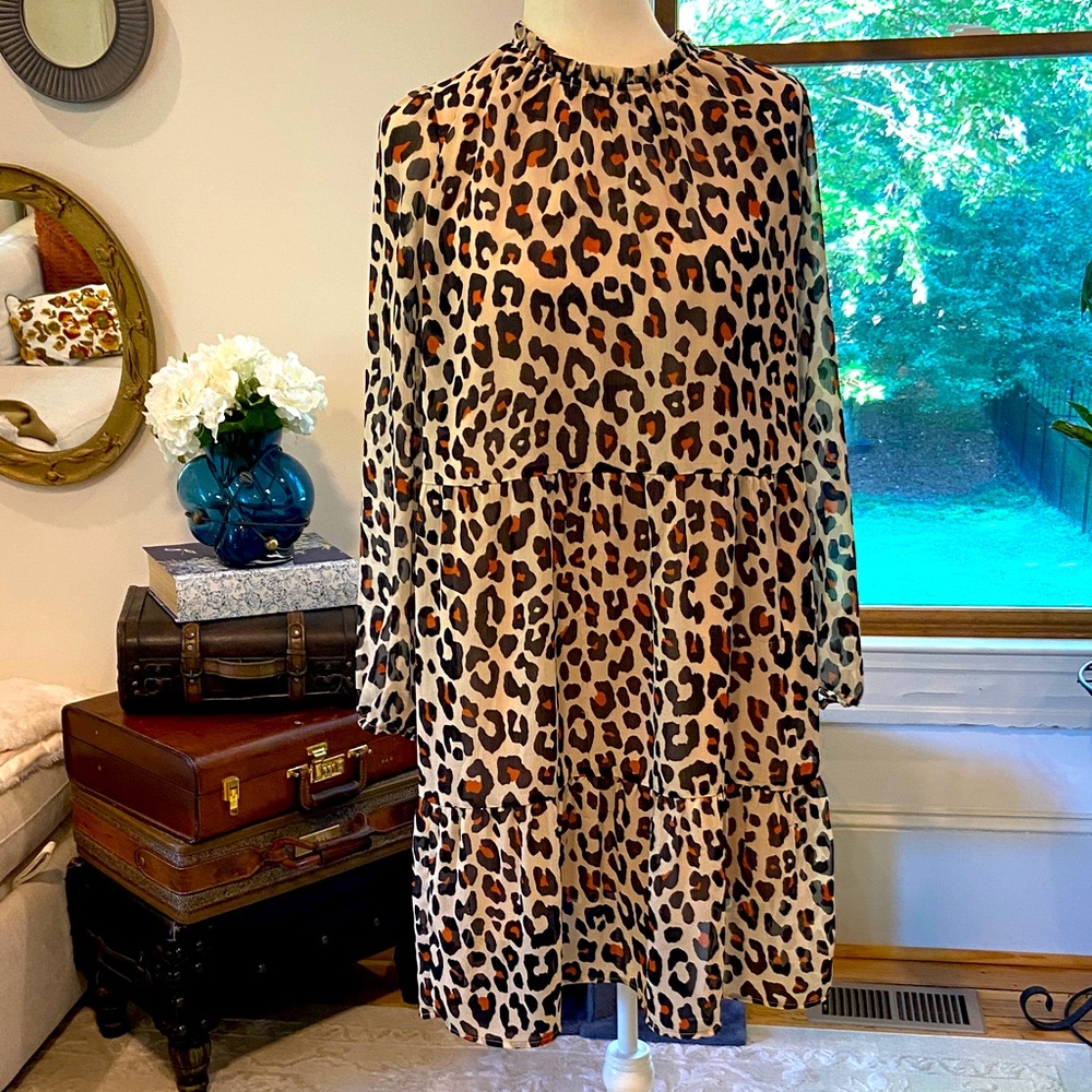 LOFT Animal Print Dress with Black and Tan Accents